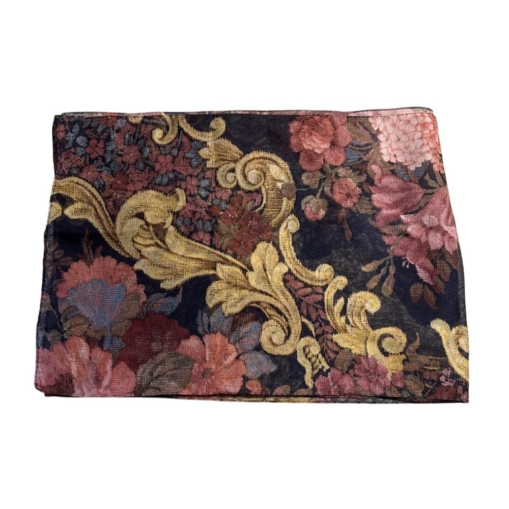 Flloral & Baroque Scarf Sheer 54" Long 9.5" Wide Rectangle Blue Pink Gold